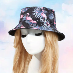 Flamingo Branch Bucket Hat Reversible Cartoon Print Basin Hat Sunscreen Fisherma