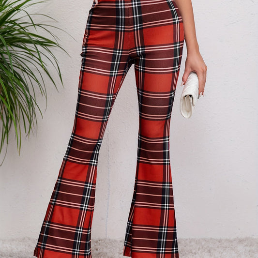 Plaid Stretch Flare Pants Fitness Yoga Bell Bottom Activewear