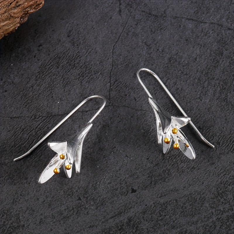 Lily Shape Ear Hook Earrings 925 Silver Plated Women's Ear Jewelry