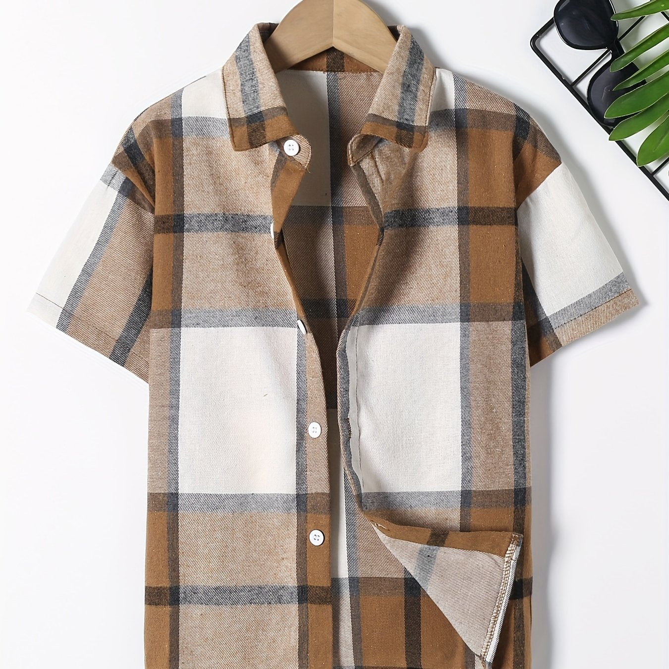 Boys Plaid Short Sleeves Shirt Preppy Style Summer Kids Clothes