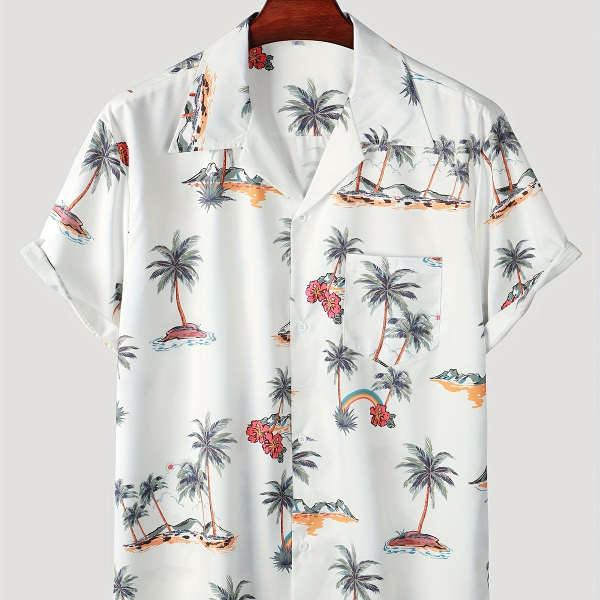 Men's Palm Tree Print Hawaiian Shirt Button Up Short Sleeve