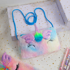 Girls Sequin Plush Unicorn Tie Dye Bag Coin Purse Crossbody Bag