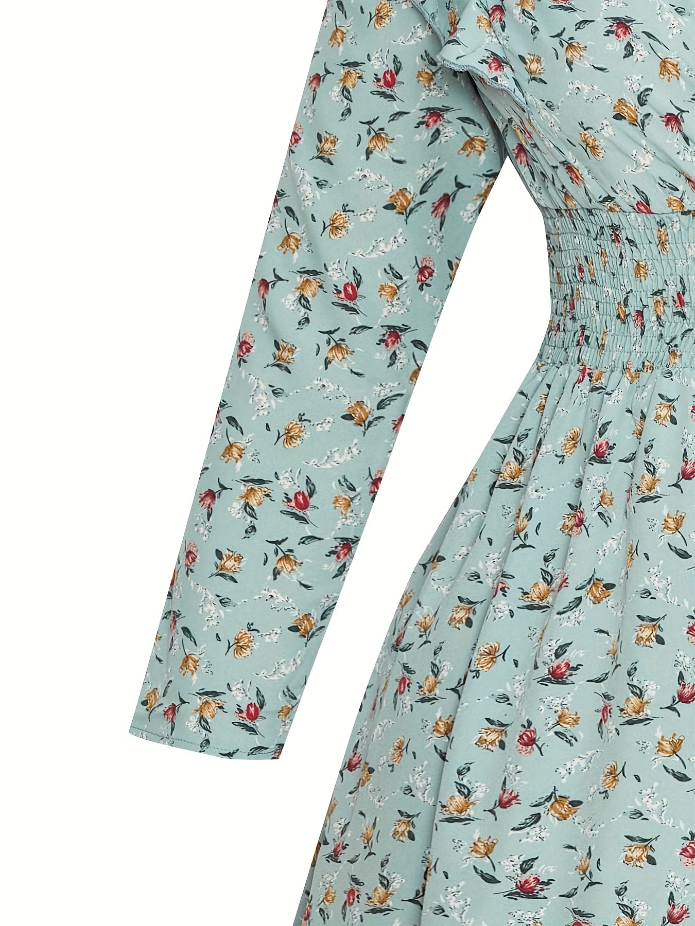  Ditsy Floral Print Shirred Waist Maxi Dress