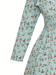 Ditsy Floral Print Shirred Waist Maxi Dress