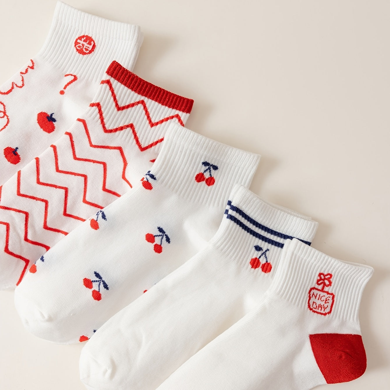 5 Pairs Women's Cherry Tube Socks