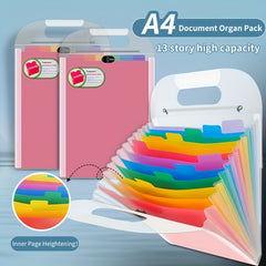A4 Rainbow Handheld Accordion Bag Folder 13 Grid Large Capacity