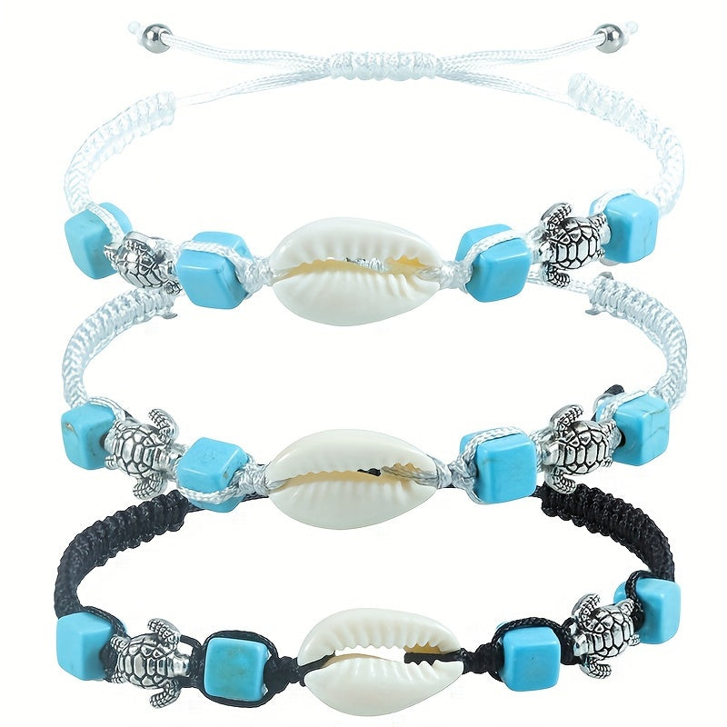 Seaside Shell Turtle Turquoise Braided Bracelet Vintage Versatile Beach Surfing
