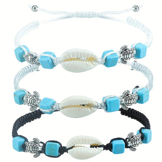 Seaside Shell Turtle Turquoise Braided Bracelet Vintage Versatile Beach Surfing