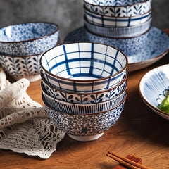 4pcs Underglaze Ceramic Rice Bowls Set 11.43 cm Small Soup Bowl