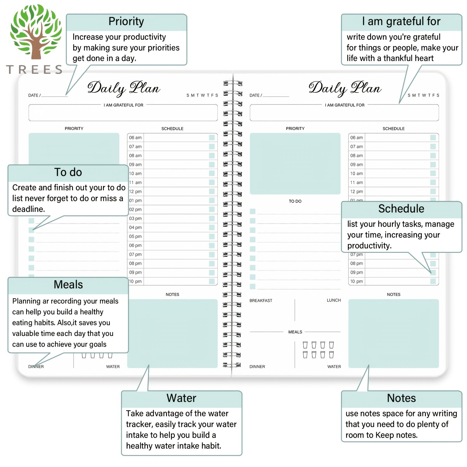 Daily Planner To Do List Notebook With Hourly Schedule Undated Goal Agenda