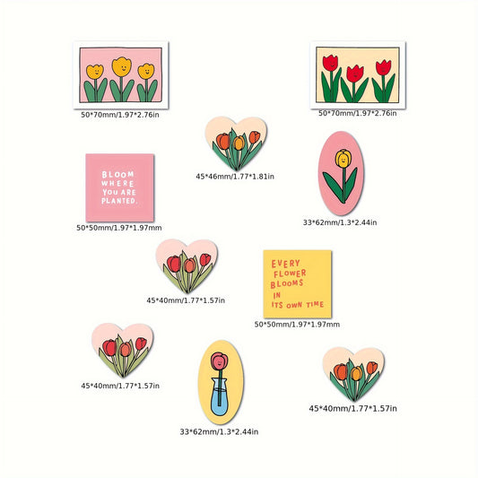 10 Waterproof Tulip Stickers for Journals - Girls Floral Decals
