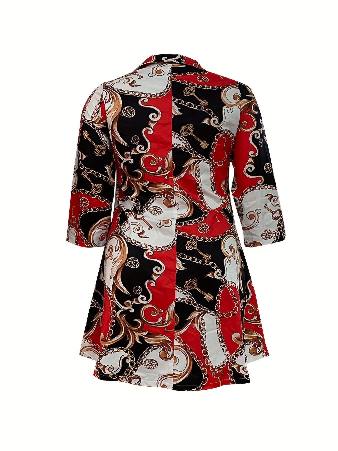  Women's Scarf Print V Neck A line Dress