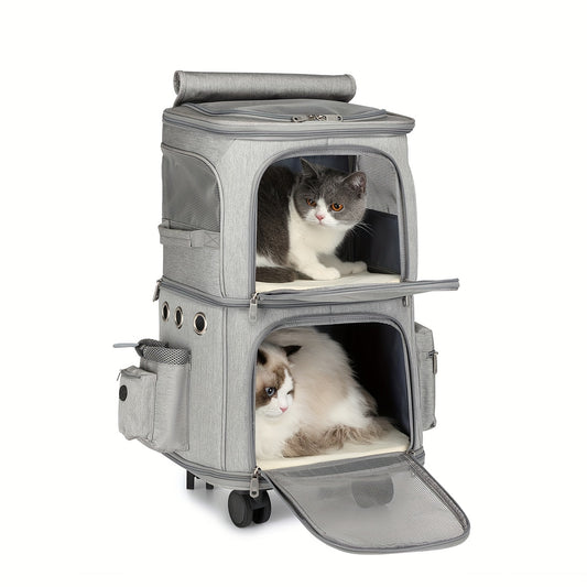 Rolling Pet Carrier Backpack for 2 Cats - Travel with Ease