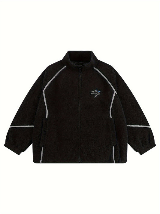 Men's Classic Fleece Track Jacket Stand Collar Zip Up for Spring Fall