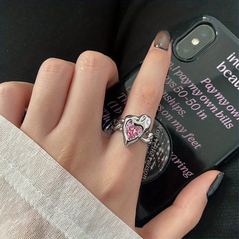 Love Heart Cat Eye Stone Ring Opening Adjustable Jewelry