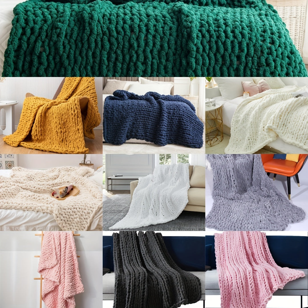 Chunky Knit Blanket Throw Chenille Yarn Cozy Thick Cable Knitted Blanket