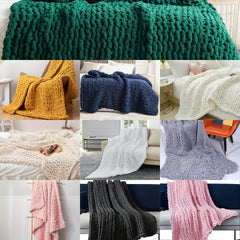 Chunky Knit Blanket Throw Chenille Yarn Cozy Thick Cable Knitted Blanket