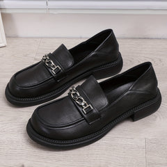 Chain Decor Chunky Heel Loafers British Style Work Shoes