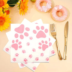 20pcs Dog Print Birthday Paw Prints Theme Pink Party Supplies