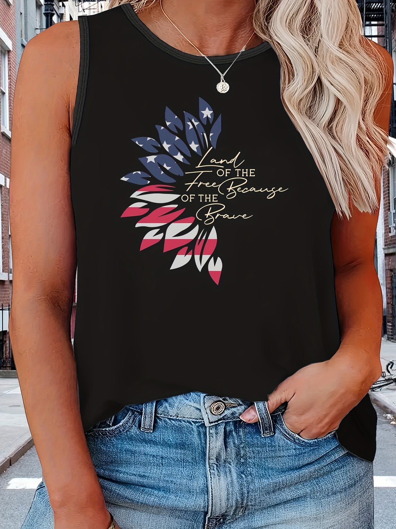  Independence Casual Tank Top Women's Plus Flag Pattern Graphic Print