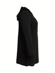  Casual Dress Women's Plus Solid Cable Hooded Drawstring Long Sleeve...