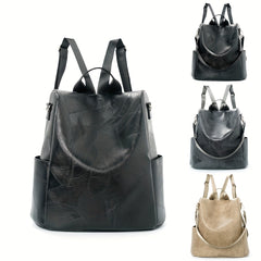 Anti Theft PU Leather Backpack Large Capacity School Travel Bag