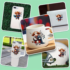 12pcs Scottish Highland Cow UV DTF Cup Wraps Decorative Stickers