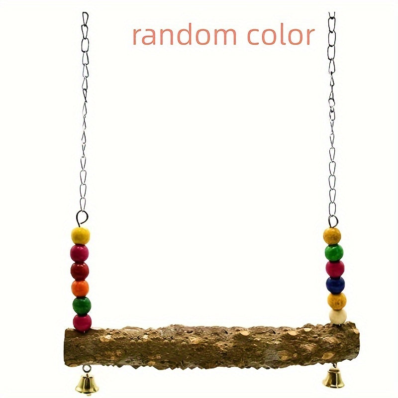 Colorful Bead Chicken Swing Toy with Wooden Stand for Chickens