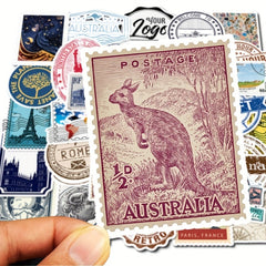 50pcs Retro Travel Stamps Stickers Waterproof Decals