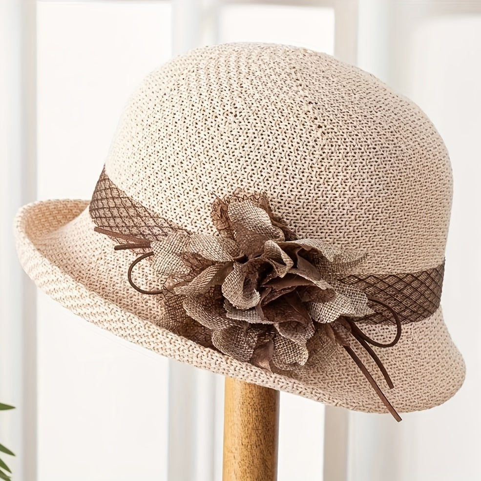 Women's Bucket Hat with Flower Decor Sunshade Fedora