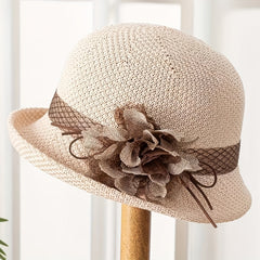 Women's Bucket Hat with Flower Decor Sunshade Fedora