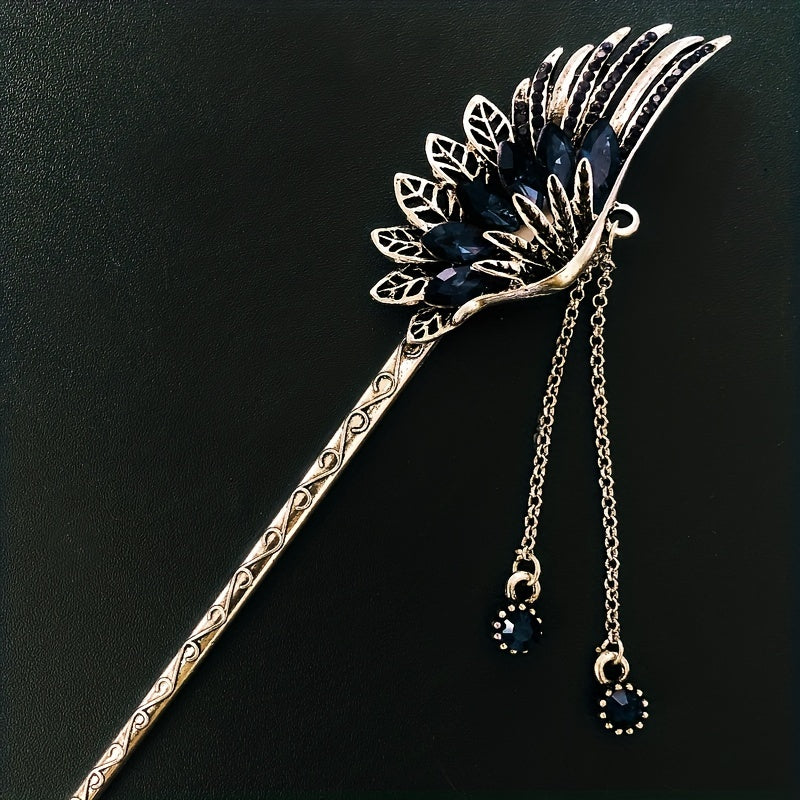 Phoenix Wings Rhinestone Hairpin Chinese Style Hair Stick Jewelry