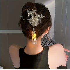 Chinese Style Hairpin With Luminous Lantern Faux Pearl Tassel