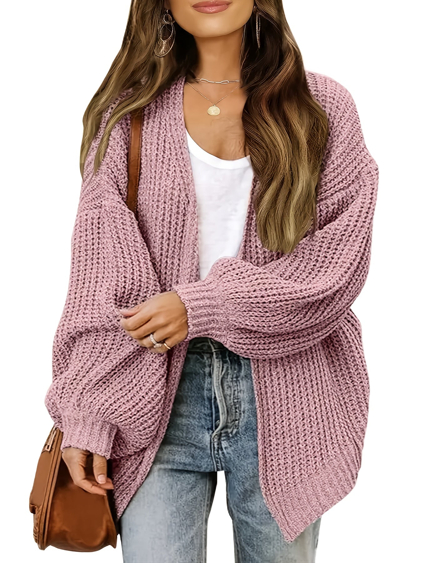  Solid Lantern Sleeve Cardigan