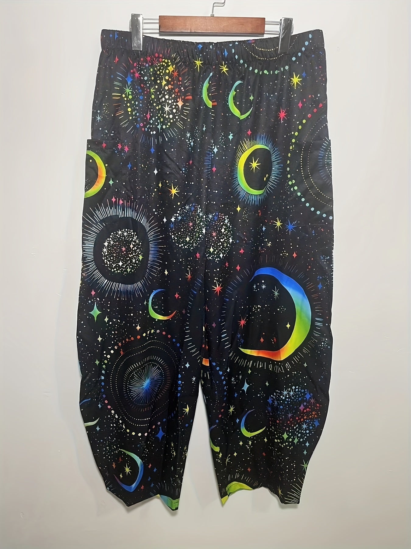 Women's Plus Moon & Star Print Wide Leg Trousers