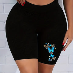  Butterfly Print High Rise Skinny Shorts