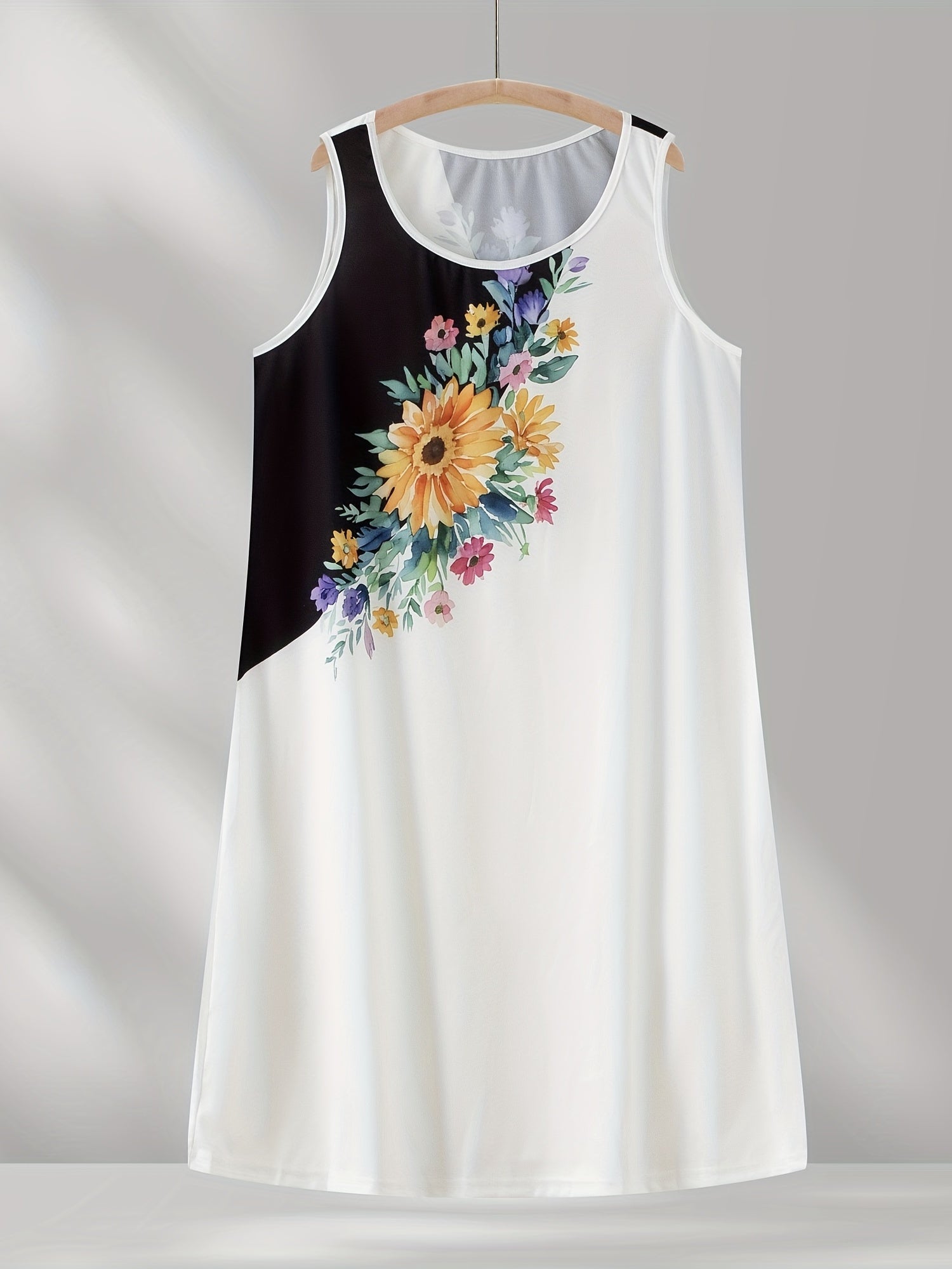  Colorblock Butterfly Print Casual Tank Dress