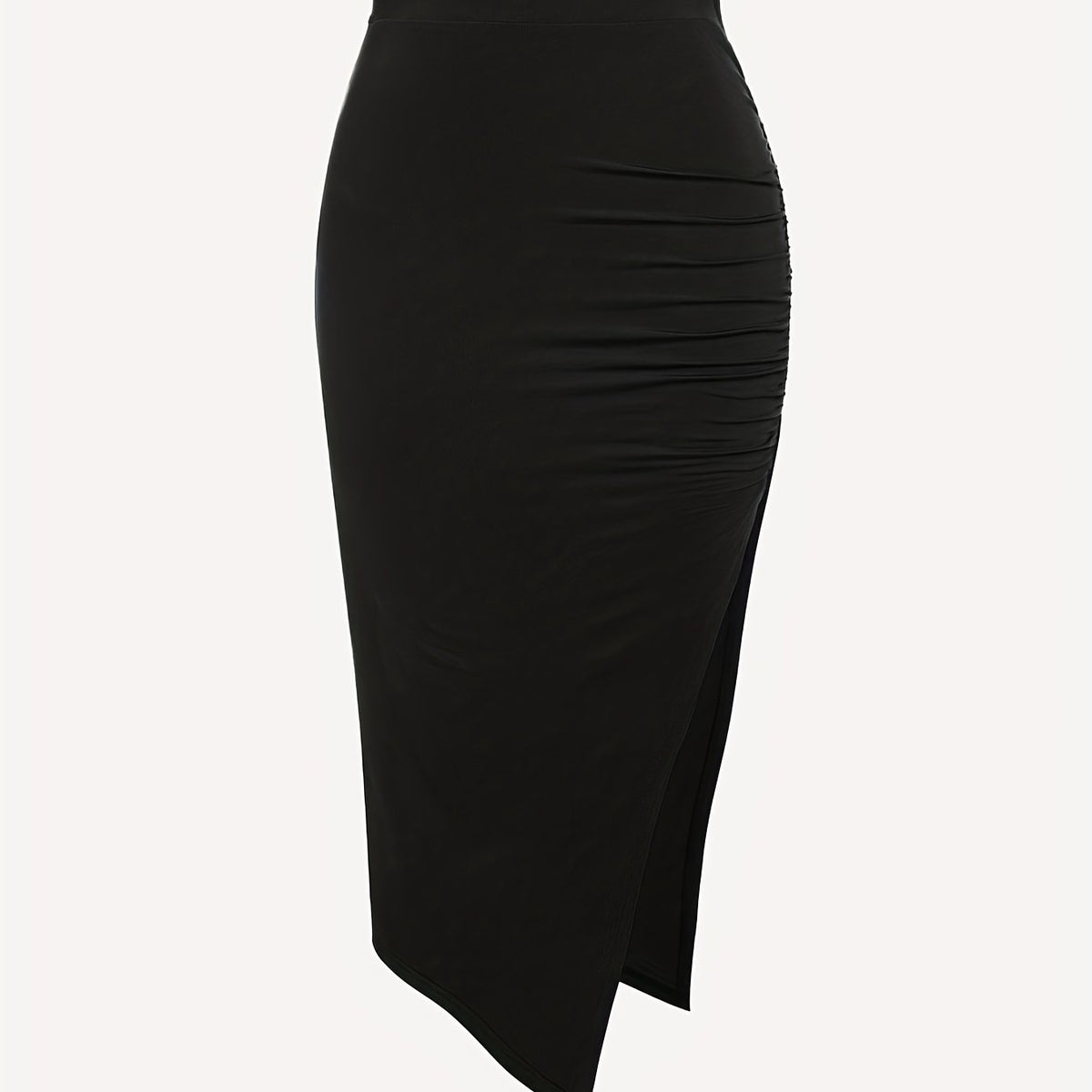 Sexy Ruched Split Maxi Skirt Solid Color
