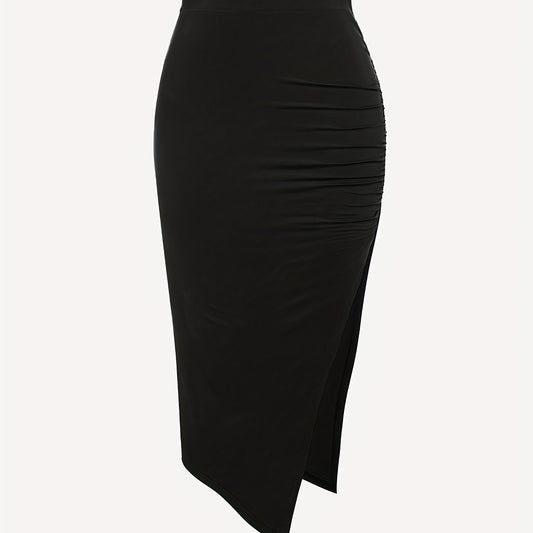 Sexy Ruched Split Maxi Skirt Solid Color