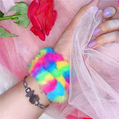 2pcs Rainbow Hair Rop Halloween Party Plush Hand Bracelet