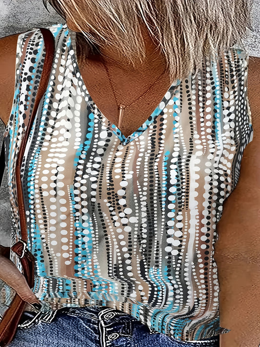  Tank Top Women's Colorblock Dot Print V Neck Vest