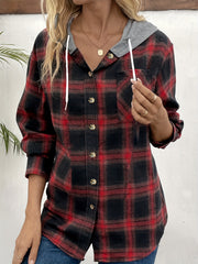  Colorblock Plaid Hooded Shacket