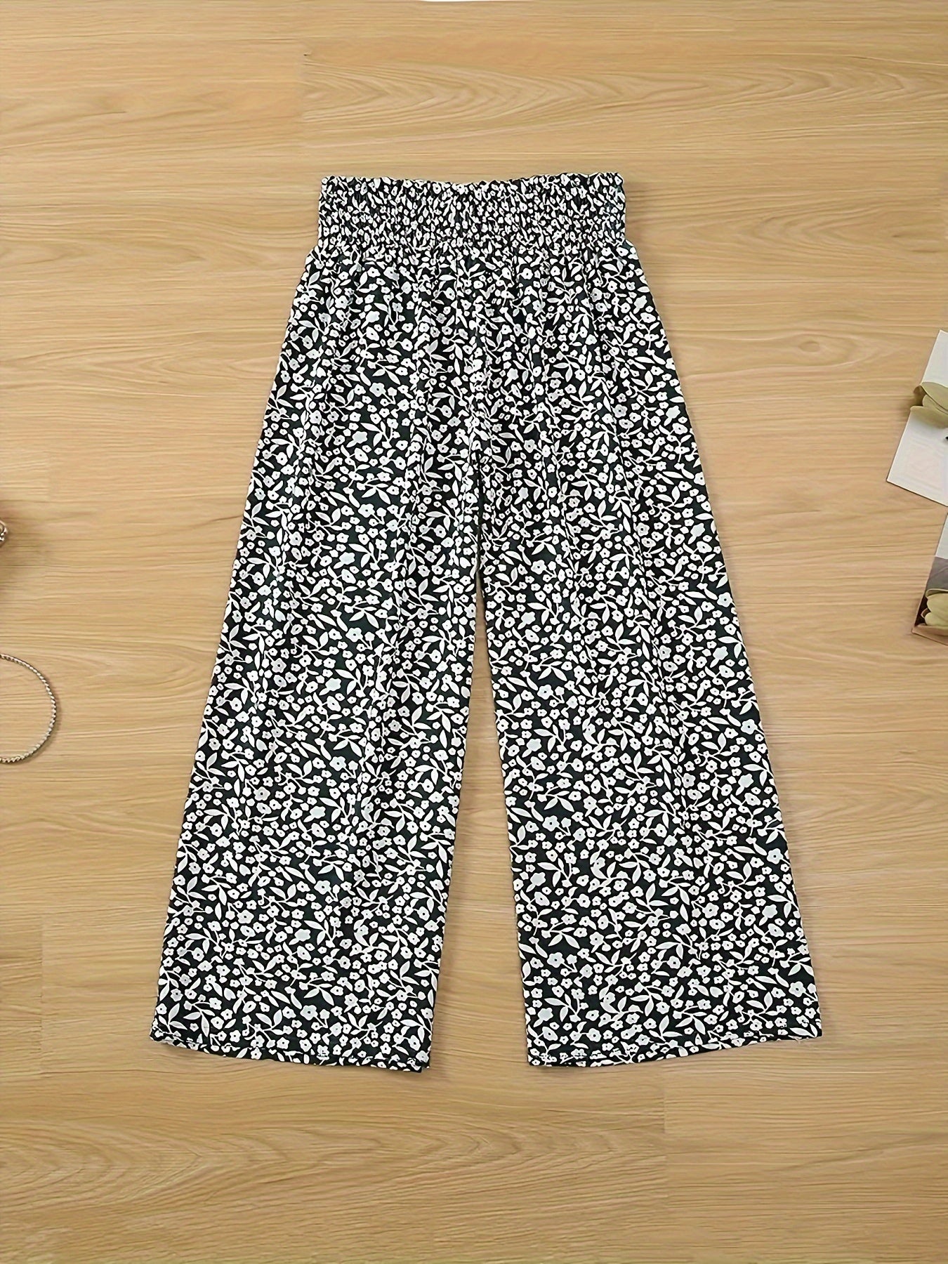  Boho Pants Women's Plus Ditsy Floral Print Ruffle Trim