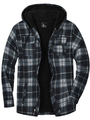Men's Plaid Fleece Zip Hooded Jacket Outdoor Fall Winter