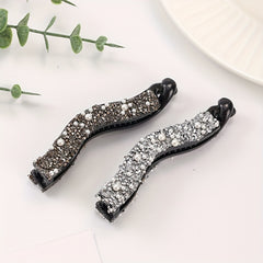 2pcs Rhinestone Faux Pearls Banana Hair Clips