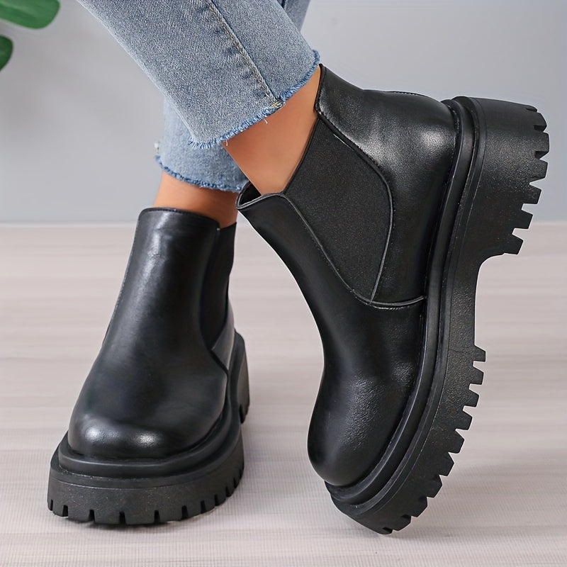 Women's Platform Chelsea Boots Slip On Ankle Combat Boots