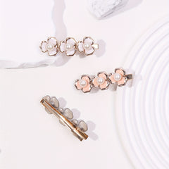 3pcs Sweet Flower Hair Clip Faux Pearl Duck Billed Clip Style Hair Clip