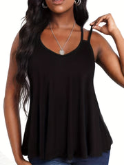  Casual Tank Women's Plus Solid Cut Out Strappy Back Tank Top