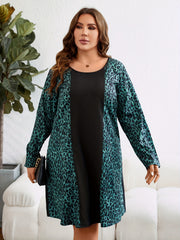  Colorblock Leopard Print Long Sleeve Round Neck Tee Dress