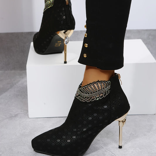 Rhinestone Stiletto Ankle Boots Pointed Toe High Heels Party Pumps